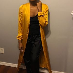 Satin Gold Mustard Long Sleeve Long Cardigan